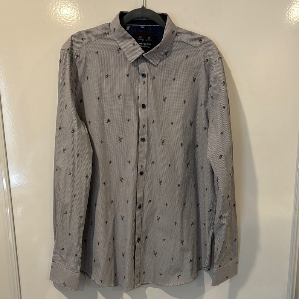 Point Zero Gray Casual Button Down Shirt with Pattern